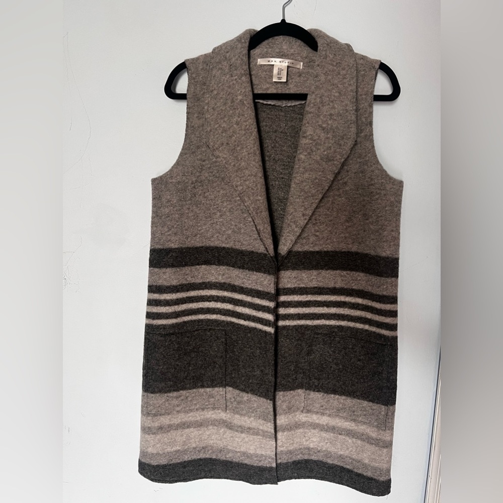 Max Studio Striped Gray Wool Blend Vest